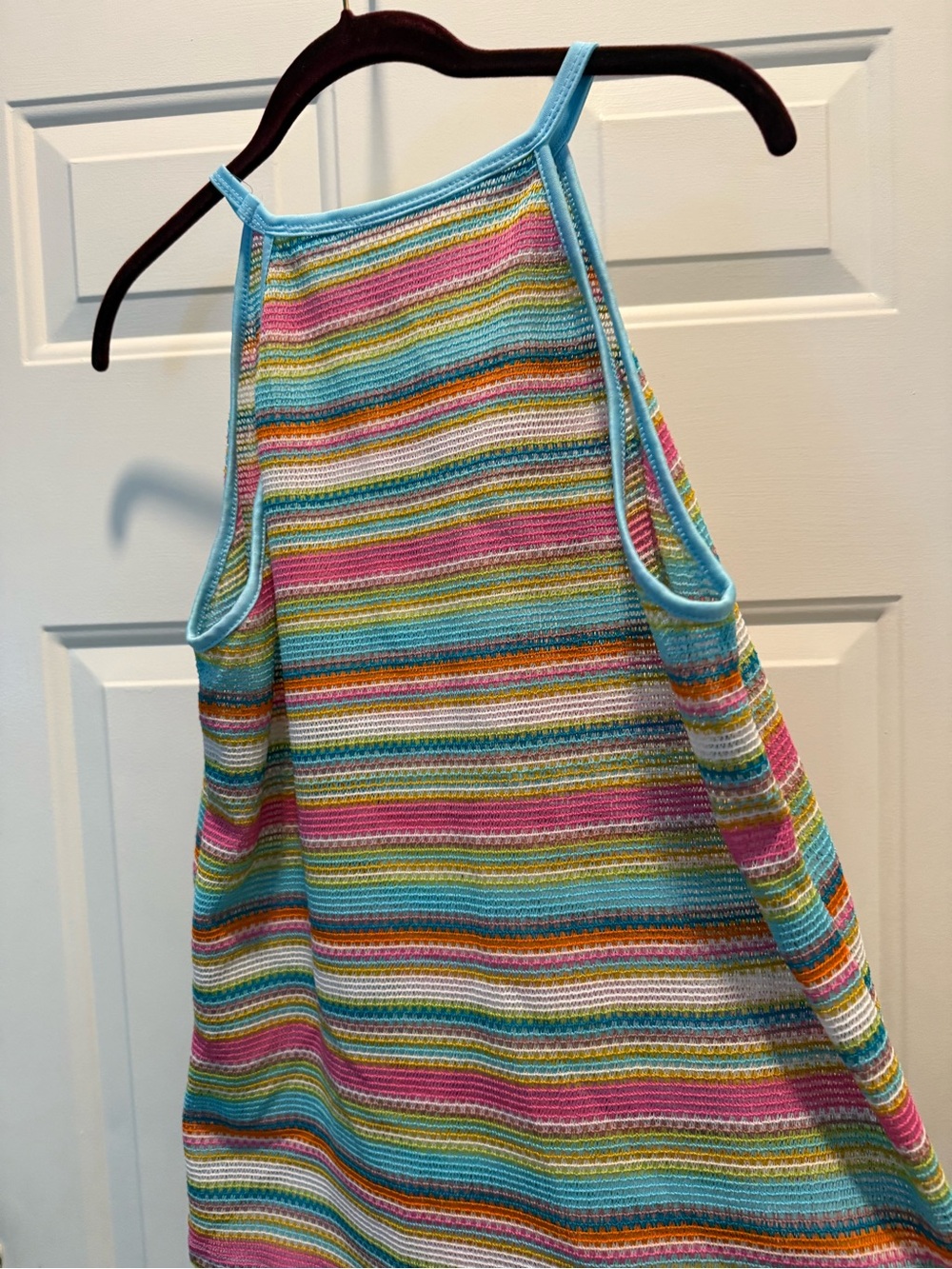 SHEIN Multicolor Striped Halter Tank Top - Blue Trim